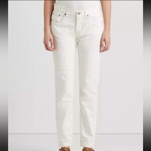 Lauren Ralph Lauren Women's Size 16W Relaxed Eyelet Patch White Jeans‎ $195 NWT